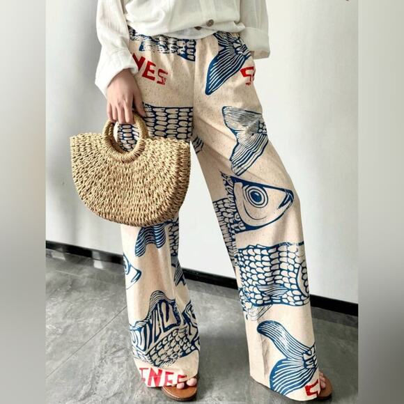 New! Vacation Vibes Palazzo Pants Sz M - Picture 1 of 8